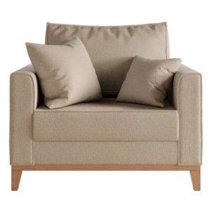 Poltrona Decorativa Estofada Living em Tecido Linho para Sala - Bege