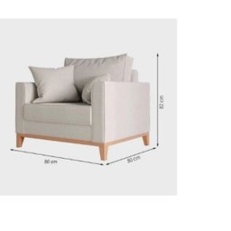 Poltrona Decorativa Estofada Living em Tecido Linho para Sala - Bege - 4