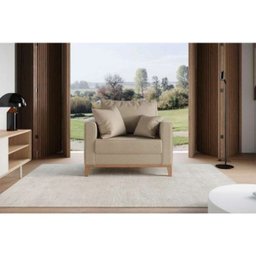 Poltrona Decorativa Estofada Living em Tecido Linho para Sala - Bege - 2