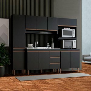 Cozinha Compacta Torre Quente e Balcão Pia 4pçs Menu Móveis Preto