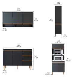 Cozinha Compacta Torre Quente e Balcão Pia 4pçs Menu Móveis Preto - 3