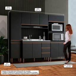 Cozinha Compacta Torre Quente e Balcão Pia 4pçs Menu Móveis Preto - 2