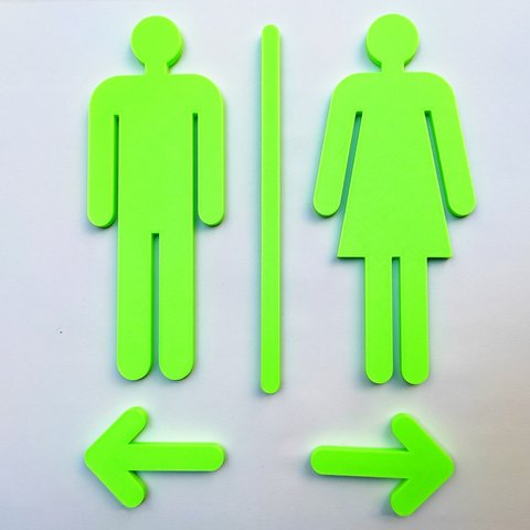 Quadro/placa Sinalização Mas/fem E Setas - Banheiro Unissex - Toque 3D:Verde Limão