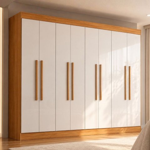 Guarda-Roupa Casal 8 Portas Barcelona  Freijo UV/Off Acetinado Yescasa