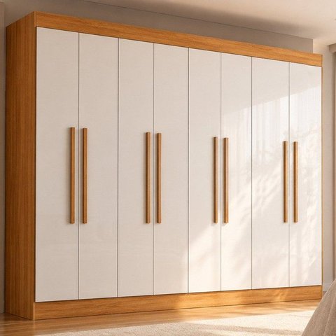 Guarda-Roupa Casal 8 Portas Barcelona  Freijo UV/Off Acetinado Yescasa