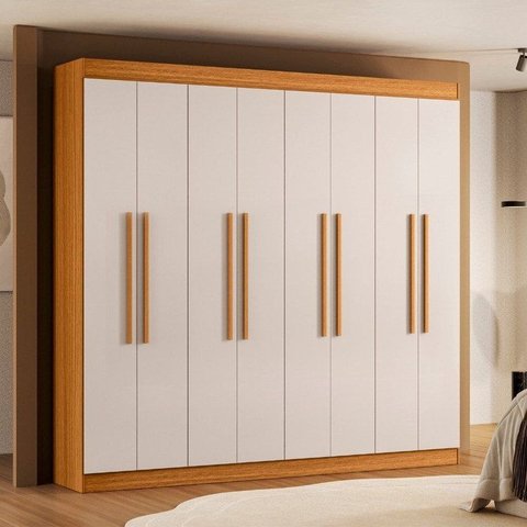 Guarda-Roupa Casal 8 Portas Barcelona  Freijo UV/Off Acetinado Yescasa