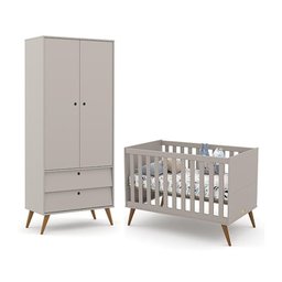 Jogo de Quarto Infantil Retrô Gold com Guarda Roupa 2 Portas e Berço Cinza/Eco Wood - Matic Móveis - 1