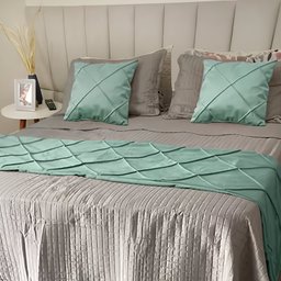 Peseira Drapeada Dupla Face em Veludo Cama Queen Cor:verde Menta - 1