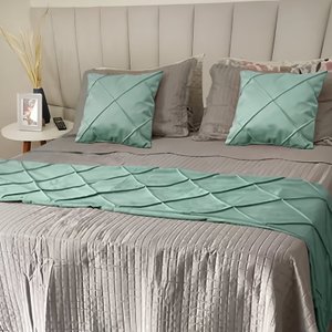 Peseira Drapeada Dupla Face em Veludo Cama Queen Cor:verde Menta
