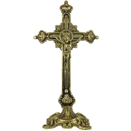 Crucifixo Português de Mesa em Latão 100% Reciclado Sat Dourado de Parede - 1
