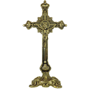 Crucifixo Português de Mesa em Latão 100% Reciclado Sat Dourado de Parede