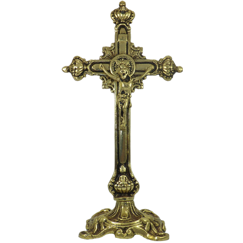 Crucifixo Português de Mesa em Latão 100% Reciclado Sat Dourado de Parede