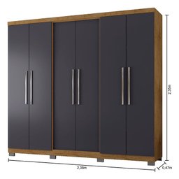 Guarda Roupa Casal Prime 6000 e Cômoda 8050 Freijó Carbono com New Pés - Araplac - 2