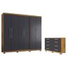 Guarda Roupa Casal Prime 6000 e Cômoda 8050 Freijó Carbono com New Pés - Araplac - 1