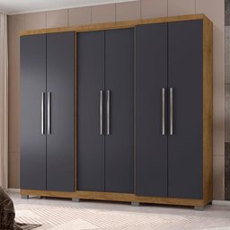 Guarda Roupa Casal Prime 6000 e Cômoda 8050 Freijó Carbono com New Pés - Araplac - 5