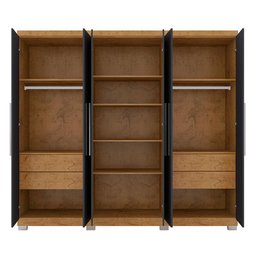 Guarda Roupa Casal Prime 6000 e Cômoda 8050 Freijó Carbono com New Pés - Araplac - 4