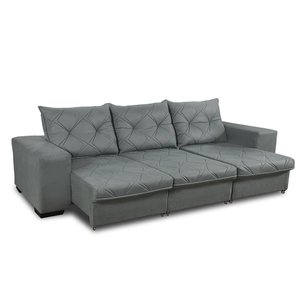 Sofá Retrátil e Reclinável 2,30m 4 Lugares Molas Helicoidais Suede Bali Cinza