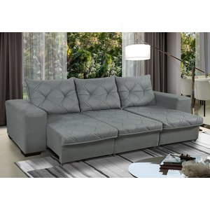 Sofá Retrátil e Reclinável 2,30m 4 Lugares Molas Helicoidais Suede Bali Cinza