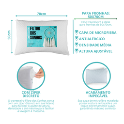 Kit 2 Travesseiros Altos Filtro Dos Sonhos Fibra de Silicone Importada e Antialérgica - 2