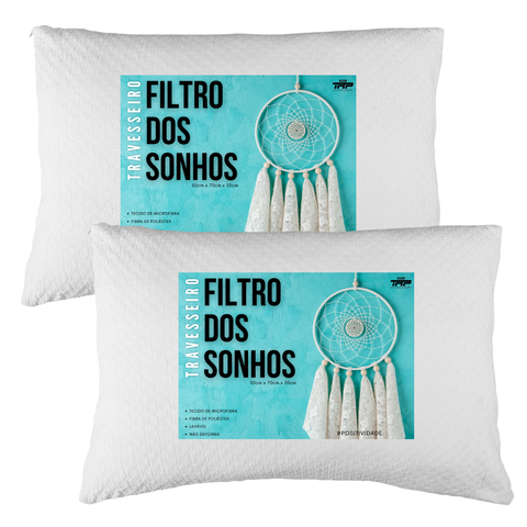 Kit 2 Travesseiros Altos Filtro Dos Sonhos Fibra de Silicone Importada e Antialérgica