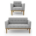 Ver imagem 2 de Conjunto Poltrona e Namoradeira Decorativas Karen Pés Fixo em Madeira Castanho Suede Cinza G19 - Gra