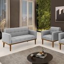 Ver imagem 1 de Conjunto Poltrona e Namoradeira Decorativas Karen Pés Fixo em Madeira Castanho Suede Cinza G19 - Gra