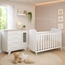 Ver imagem 1 de Kit Berço Uli com Cômoda Retrô Quarto Infantil Peroba Branco