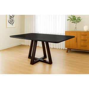 Mesa de Jantar 120x90 Tampo Mdf/vidro para 4 Lugares Pés Madeira Maciça Pérola - Preto/preto