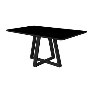 Mesa de Jantar 120x90 Tampo Mdf/vidro para 4 Lugares Pés Madeira Maciça Pérola - Preto/preto