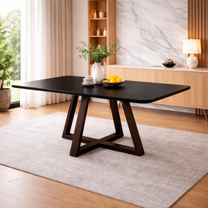 Mesa de Jantar 120x90 Tampo Mdf/vidro para 4 Lugares Pés Madeira Maciça Pérola - Preto/preto