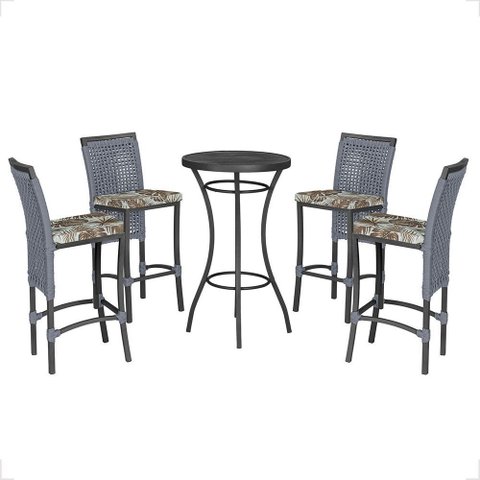 Mesa Bistrô e 4 Banquetas Roma Preta Corda Náutica Estofado 6 Trama Original