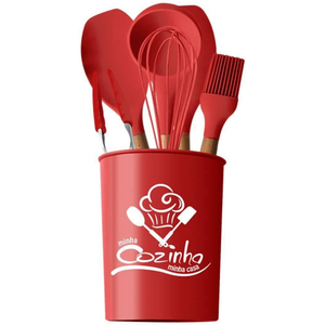 Kit Utensílios De Cozinha Restaurante Silicone Domésticos:Vermelho
