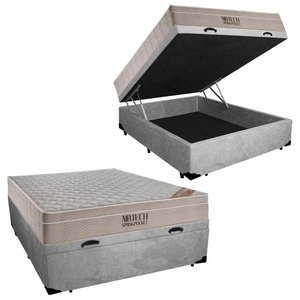 Cama Box Baú Casal Suede + Colchão Ortobom Airtech Molas Ensacadas 138x188x65 Cinza
