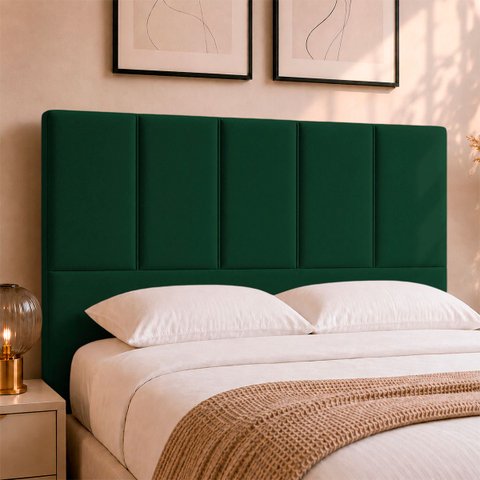 Cabeceira Classic Casal 140cm para Quarto Cama Decorativa Moderna Elegante Suede Verde