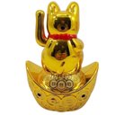 Ver imagem 2 de Maneki Neko Gato da Sorte Dourado Barco 10 Cm Pilha Aaa