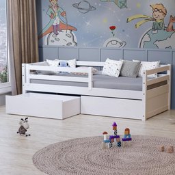 Cama Infantil Slim com 02 Gavetas e Grade de Proteção Madeira Maciça Branco Housin - 1