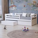 Ver imagem 1 de Cama Infantil Slim com 02 Gavetas e Grade de Proteção Madeira Maciça Branco Housin
