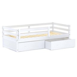 Cama Infantil Slim com 02 Gavetas e Grade de Proteção Madeira Maciça Branco Housin - 2