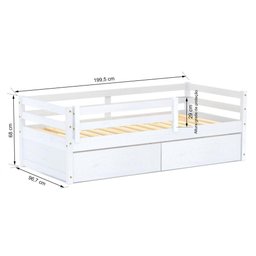Cama Infantil Slim com 02 Gavetas e Grade de Proteção Madeira Maciça Branco Housin - 3