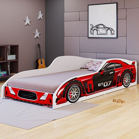 Cama Carro Solteiro Quarto Meninos Mdf Resistente Montessori:vermelho