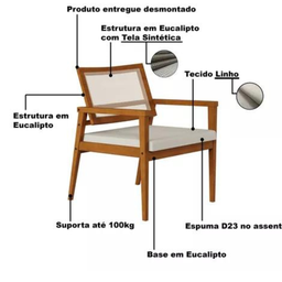 Poltrona Caraíva Linho com Detalhe de Tela no Encosto para Sala e Escritório - Lv Móveis - 5