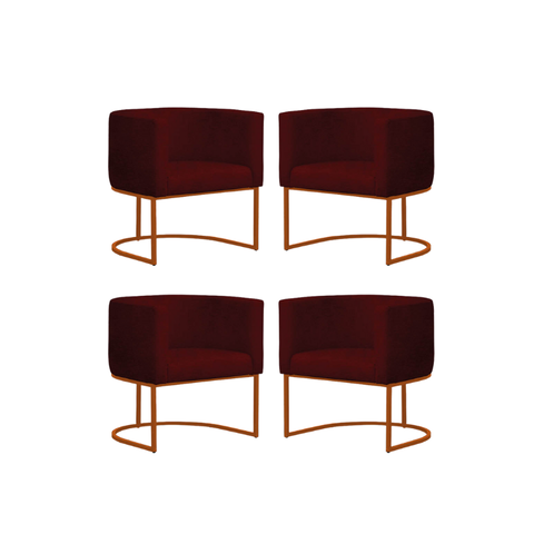 Kit 4 Poltronas Reforçada Decorativa Sala Estar Jantar Gabriela Base Ferro Bronze Suede Marsala