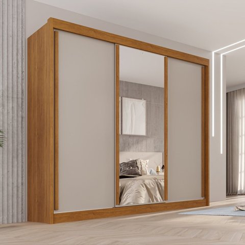 Guarda-roupa Casal com Espelho 3 Portas 4 Gavetas 100% Mdf Ipanema