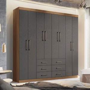 Guarda Roupa Casal 8 Portas 6 Gavetas Liverpool - Jequitiba / Grafite