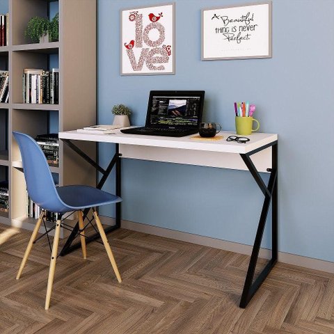 Mesa Escrivaninha Escritório Branca 120cm Tampo Base Metal