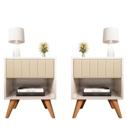 Conjunto 2 Mesa de Cabeceira Glamur Pérola Decor Pé Madeira Gaveta Estofada Corrediça Telescopica-jc - 3