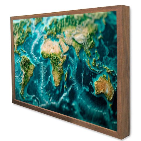 Quadro Decorativo Mapa Planeta Terra em Moldura Caixa Tacolado Moldura Caixa 3cm Madeira sem Vidro 6