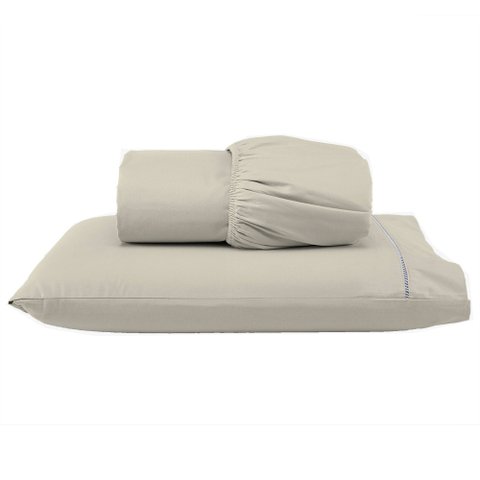 Kit Roupa de Cama 400 Fios Solteiro 2 Peças Toque de Cetim Cor:bege