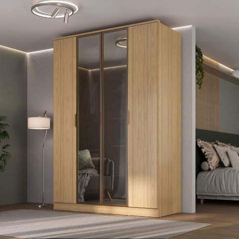 Guarda Roupa 1,60m 4 Portas 2 Reflecta C/ Led 100% Mdf Cor:olmo