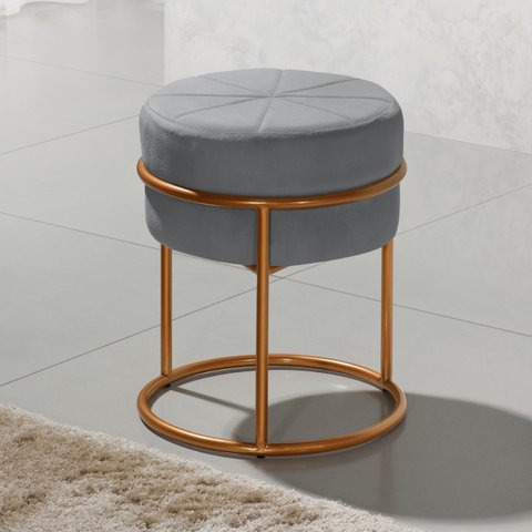 Puff Banqueta Riad Redondo Argola em Metal Resistente Veludo